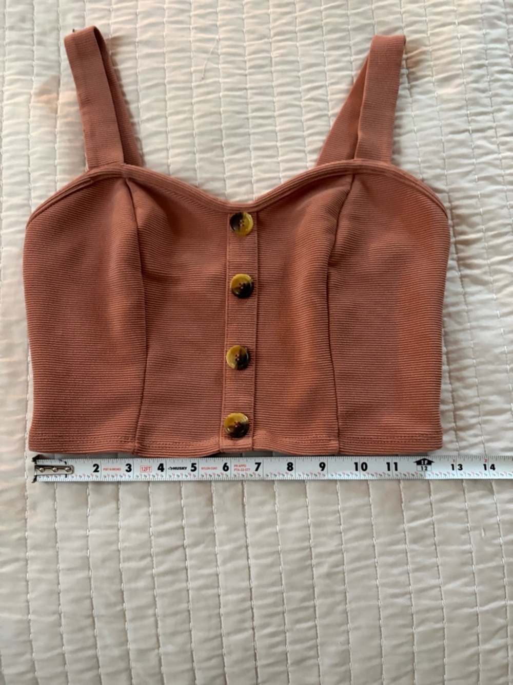 Bozzolo Rust Ribbed Button-Front Crop Top - Picture 2 of 5